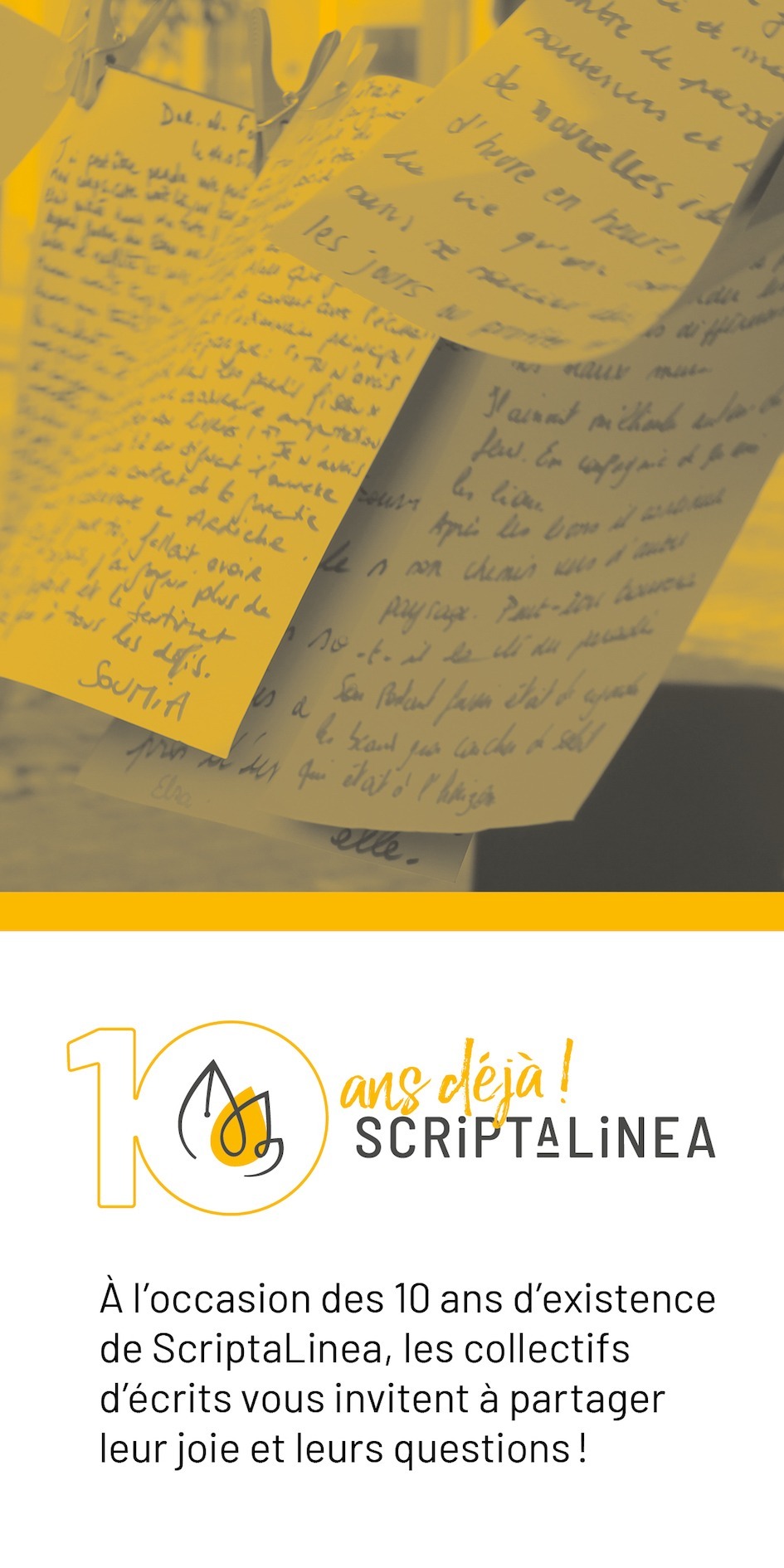 Visuel pour l'invitation aux 10 ans de ScriptaLinea