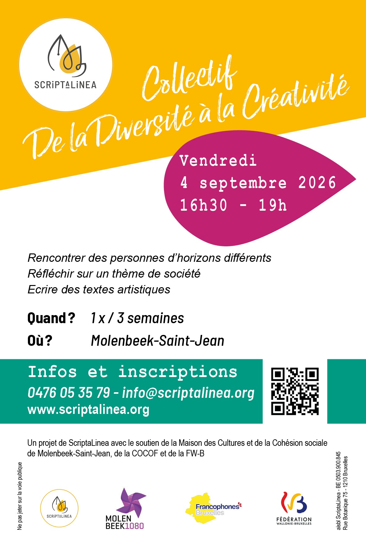 Flyer de promotion du Collectif De la diversité à la créativité